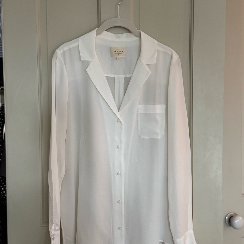 Sezane Florence Silk Long Sleeve  Button-Up Blouse
